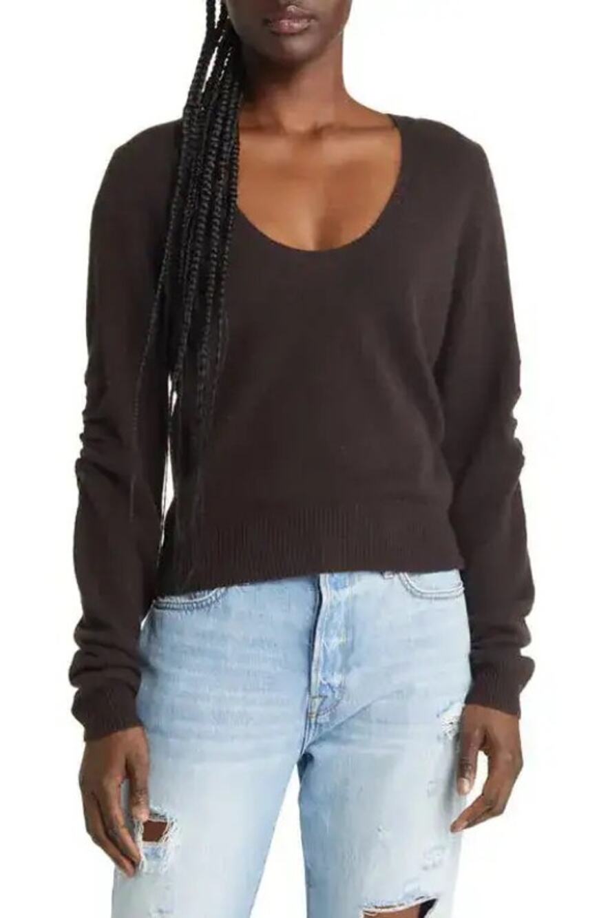 FRAME Scoop Neck Cashmere Sweater - Americano Brown - Size Extra Small